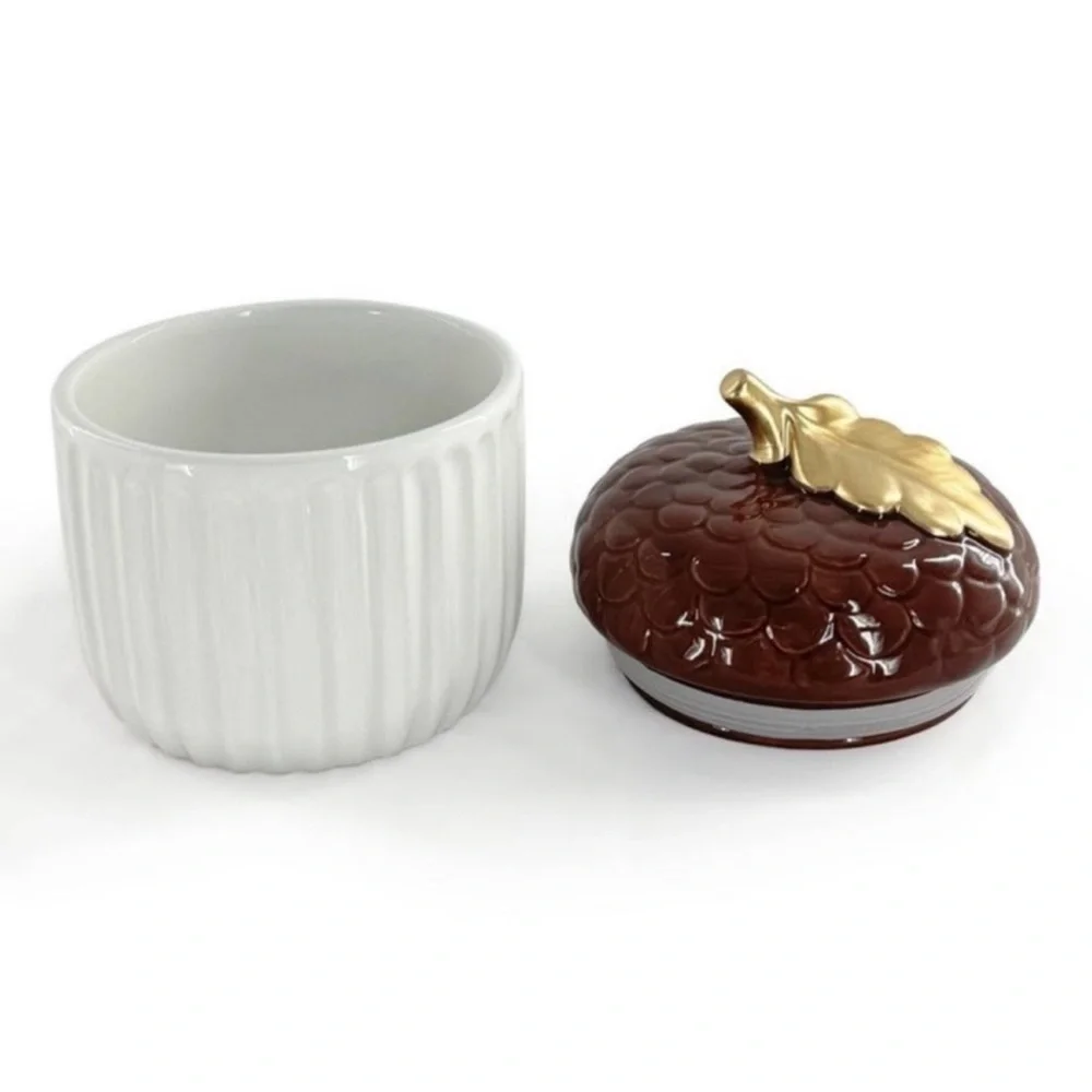 Ceramic Acorn Shaped Canister Acorn w/ Lid Gold Leaf Target Bullseye Playground